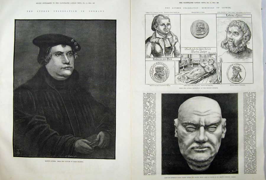 Antique Old Print Martin Luther Germany 1883 Cast Face British Museum Art 19th