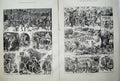 Original Old Antique Print Day Country Town 1883 Children Playing Dogs Trees