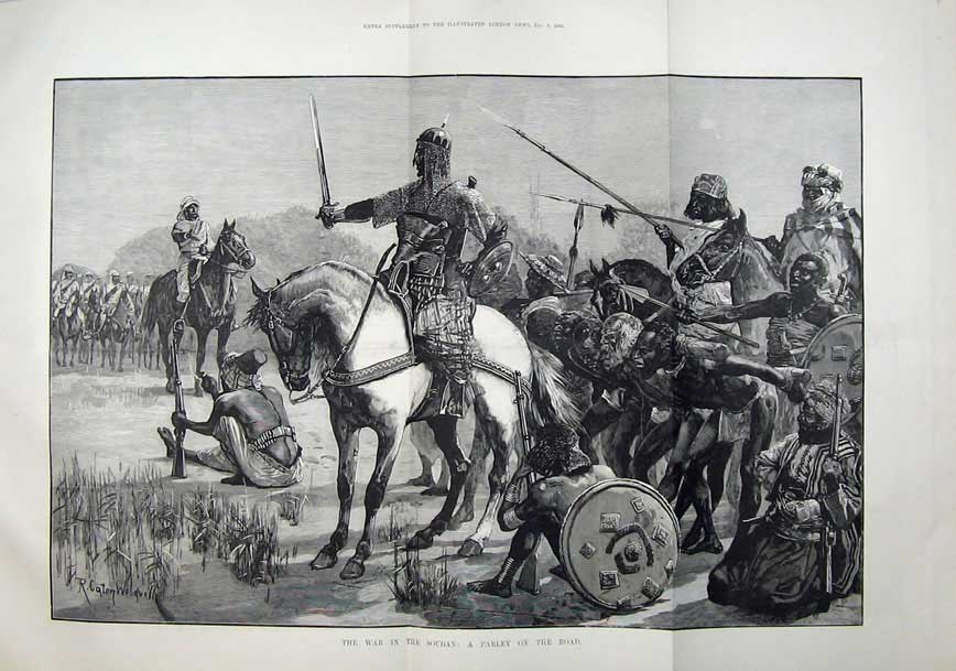 Old Antique Print War Soudan 1883 Parley Road Horse Warriors Woodville 19th