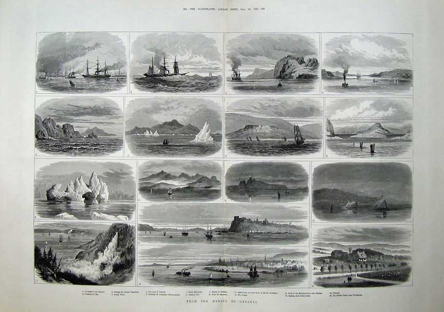 Antique Old Print 1883 Table Mountain Quebec Toronto Giants Causeway Ship 19th
