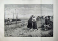 Old Antique Print 1883 Dutch Seaside Resort People Ship Children Holland 19th