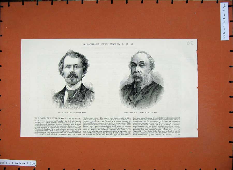 Old Antique Print 1883 Portrait Captain Mayne Reid Sir Samuel Marling Men 19th
