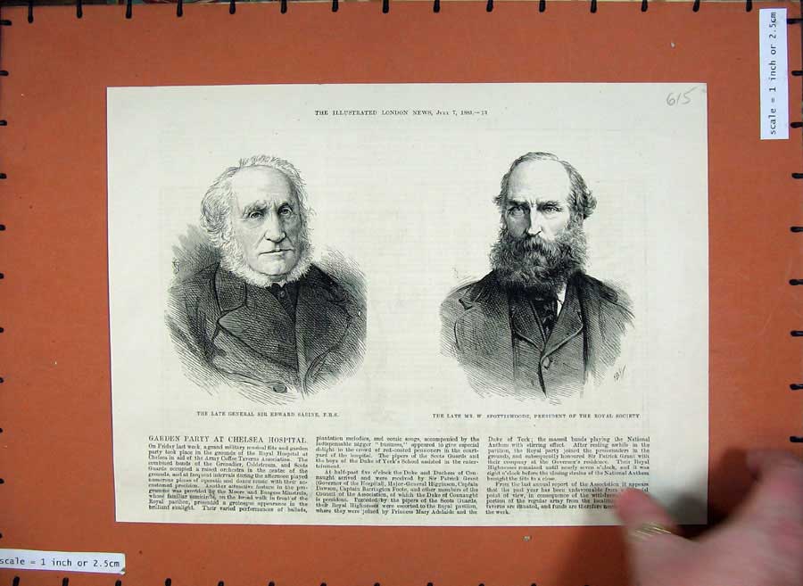 Old Antique Print 1883 General Sir Edward Sabine Spottiswoode President 19th