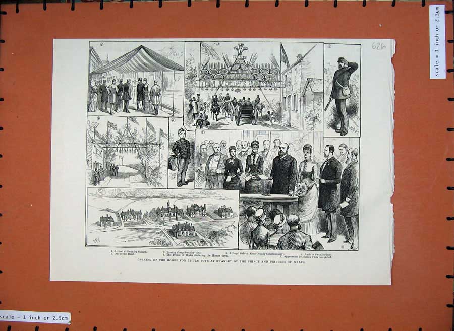 Old Antique Print 1883 Homes Little Boys Swanley Prince Wales Arch Coach 19th
