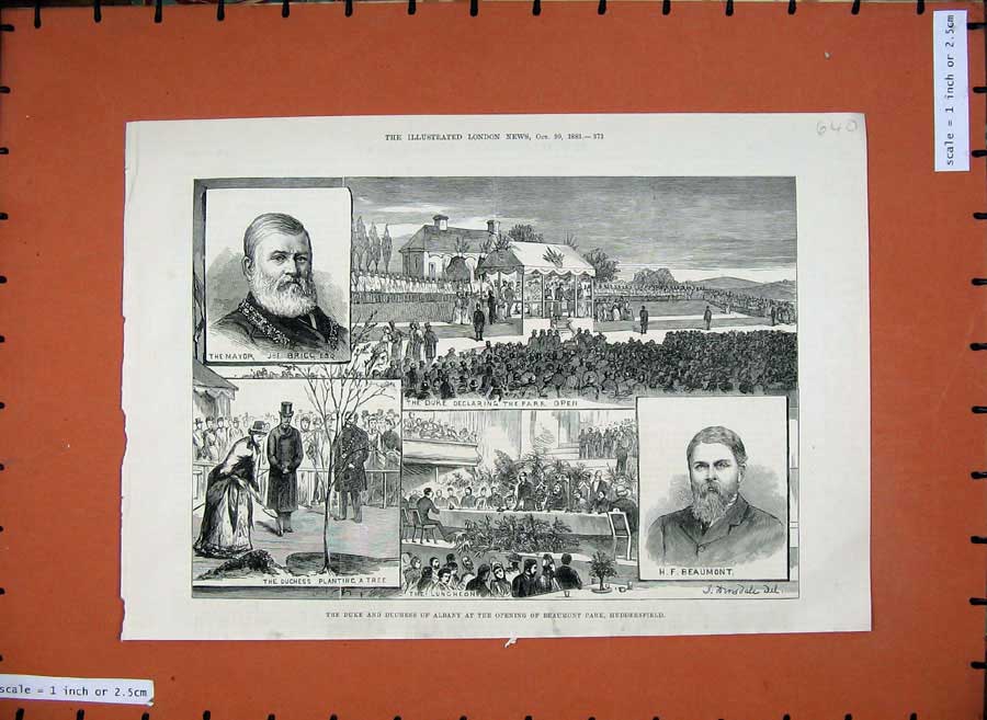 Antique Old Print *0233 1883 Duke Duchess Albany Beaumont Park Huddersfield