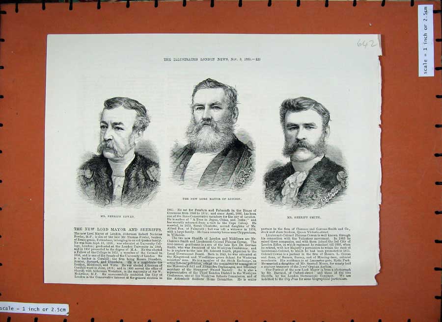 Old Antique Print 1883 Mayor London Sheriff Cowan Smith Alderman Nicholas 19th
