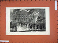 Original Old Antique Print 1883 Burning House Representatives Brussels Fire Art