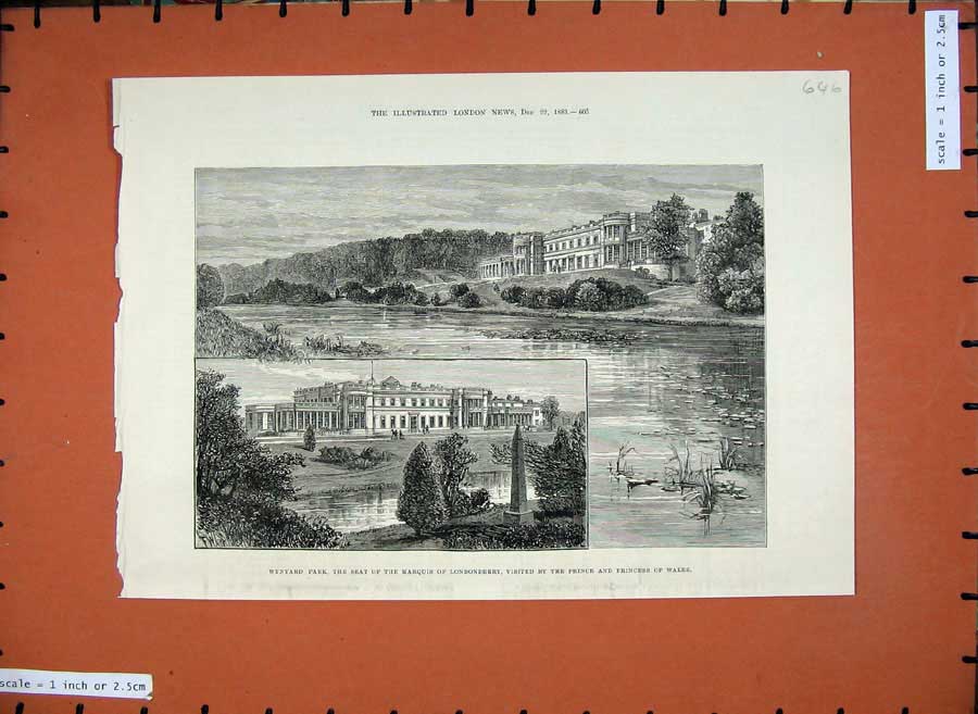 Old Antique Print 1883 Wynyard Park Seat Marquis Londonderry Ireland Art 19th