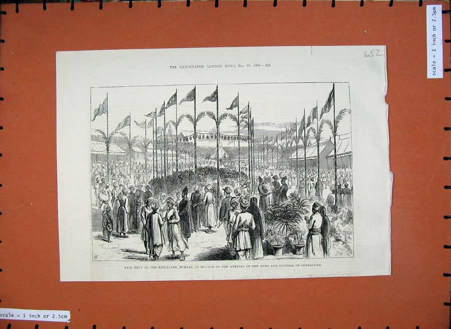 Original Old Antique Print 1883 Fair Esplanade Bombay Duke Duchess Connaught