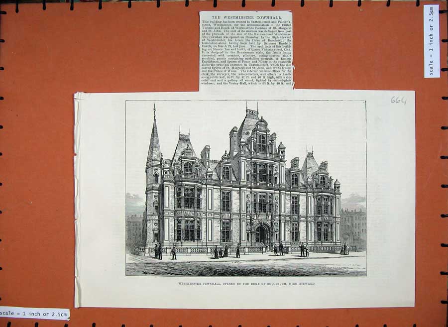Old Antique Print 1883 Westminster Townhall Duke Buccleuch High Steward 19th