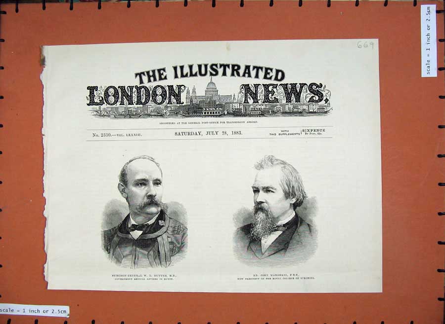 Old Antique Print 1883 Surgeon General Hunter Egypt John Marshal War Men 19th