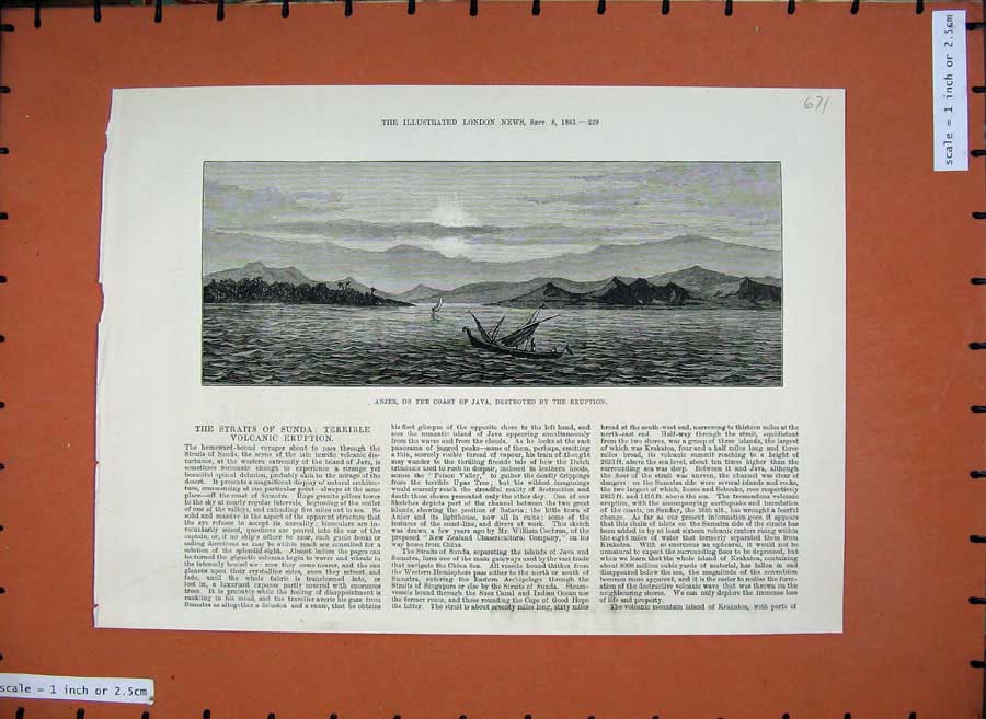 Old Antique Print Anjer Coast Java Volcanic Eruption 1883 Mountains Art 19th