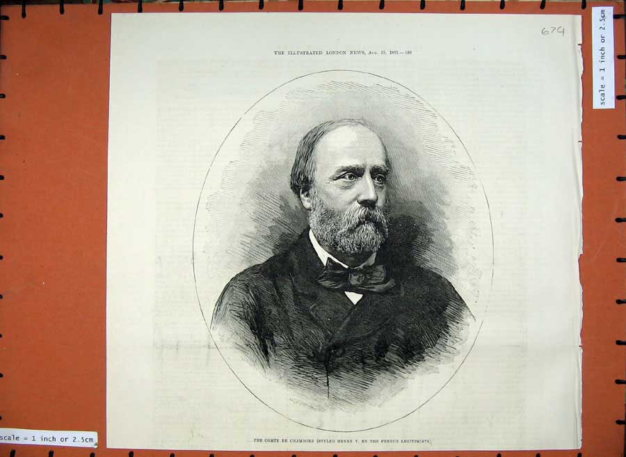 Old Antique Print 1883 Comte De Chambord Henry French Legitimists Man Art 19th
