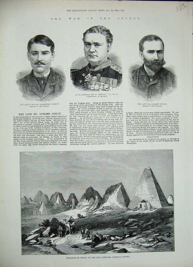 Old Antique Print Pyramids Meroe Nile Egypt 1884 Hewett Walker Leslie Men 19th
