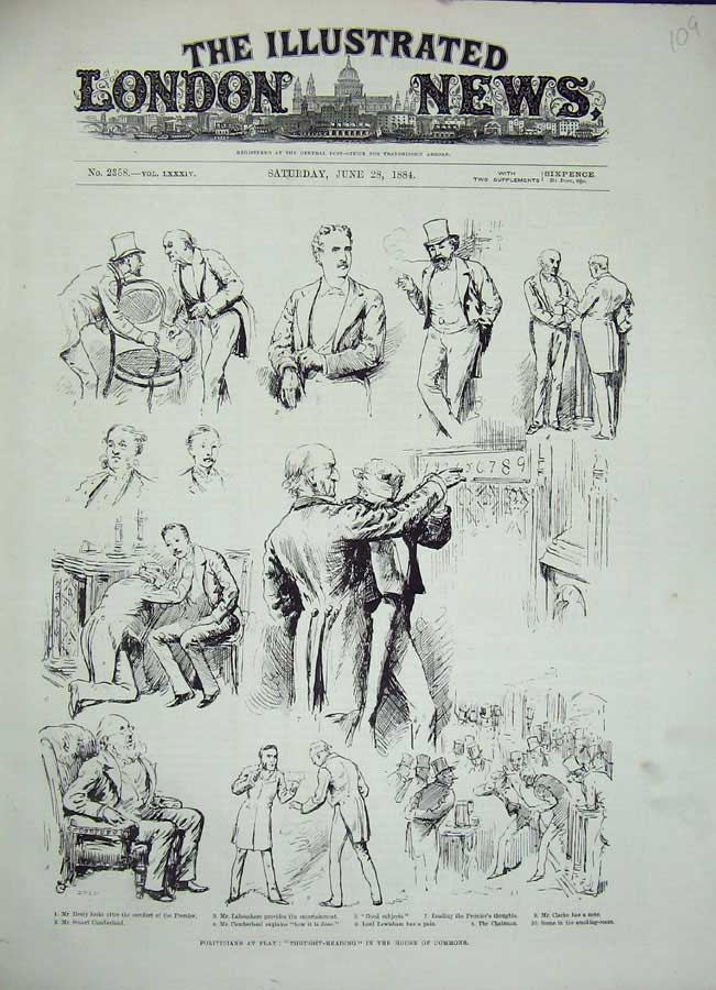 Original Old Antique Print 1884 Politicians House Commons Men Lord Lewisham Men