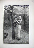 Old Antique Print 1884 John White Fine Art Mother Little Girl Trees Bud 19th