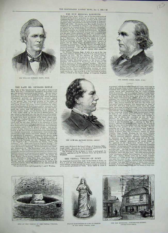 Old Antique Print 1884 Statue Vestal Virgin Rome Lister Doyle Bowman Bart 19th