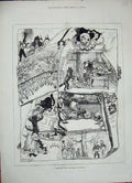 Original Old Antique Print 1884 Christmas Pantomimes Drury Alhambra Jack Riding