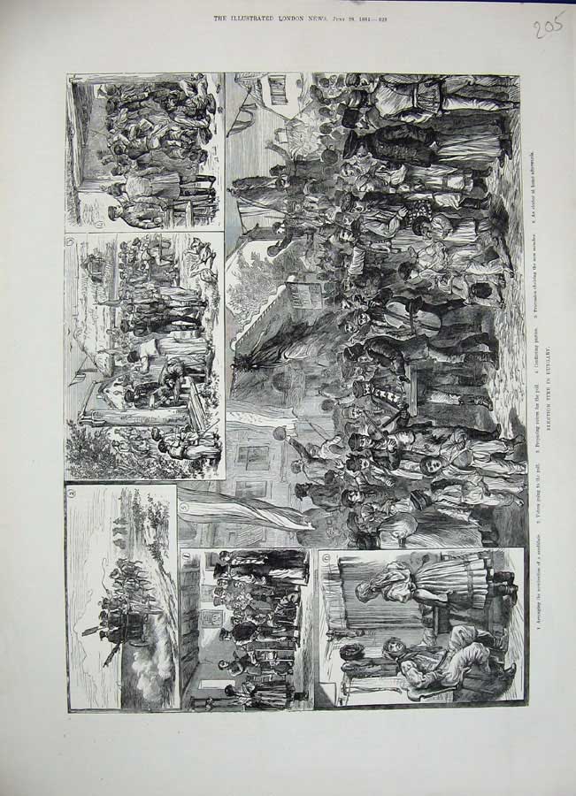 Old Antique Print 1884 Hungary Election Voters Poll Parliament Procession 19th