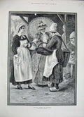 Original Old Antique Print 1884 Fish Market Honfleur Women Baskets Hennesey Art
