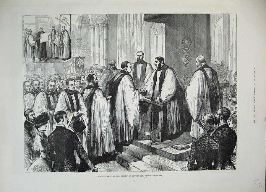 Antique Old Print *0241 1884 Enthronement Bishop Southwell Nottinghamshire
