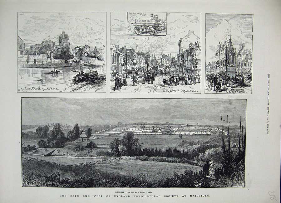 Original Old Antique Print Bath England Agricultural Show Maidstone 1884 Kent