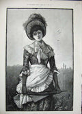 Old Antique Print 1884 Seymour Fine Art Beautful Young Woman Lady Field 19th
