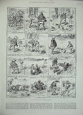 Original Old Antique Print 1884 Day'S Sport Mr Stodge Rabbits Hunting Country