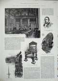 Original Old Antique Print 1884 Guilds Fishmongers Company Chair Dagger Dakin