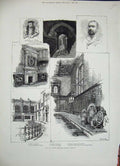 Original Old Antique Print 1884 City Guilds Merchant Taylor'S Hall Thomas White