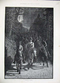 Old Antique Print Fine Art Zagbaum 1884 Lynch Law America Horses Men Mask 19th