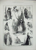 Old Antique Print Tableaux Prince'S Hall Piccadilly Soho Club Theatre1884 19th