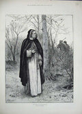 Original Old Antique Print 1884 Macnab Fine Art Priest Country People Trees