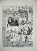 Original Old Antique Print 1884 Valentines Day Ladies Proposing Men Leap Year
