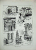Original Old Antique Print 1884 Cordova Tower Carrahola Convent Moorish Mill