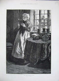 Original Old Antique Print 1884 Rainey Fine Art Lady Woman Reading Book Table