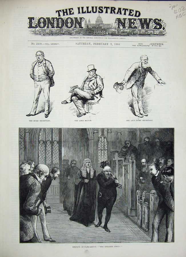Old Antique Print 1884 Parliament Speaker Mayor Prime Minister Lords Men 19th