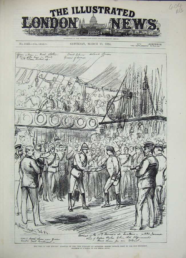 Original Old Antique Print Hussars Souakim Baker Pasha 1884 War Soudan Siers
