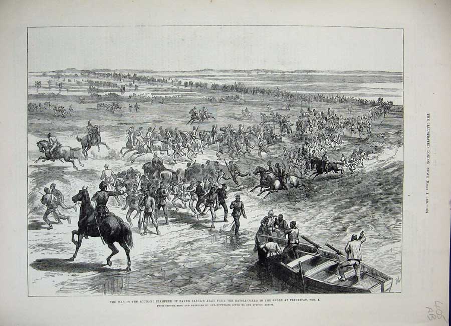 Old Antique Print 1884 War Soudan Baker Pasha Trinkitat Sereeba Mimosa 19th