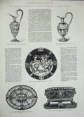 Old Antique Print 1884 Fountaine Collection Cistern Plate Ewer Palissy 19th