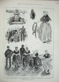 Antique Old Print 1884 Dutch Folk Butter Market Middelburg Haarlem Farmer 19th