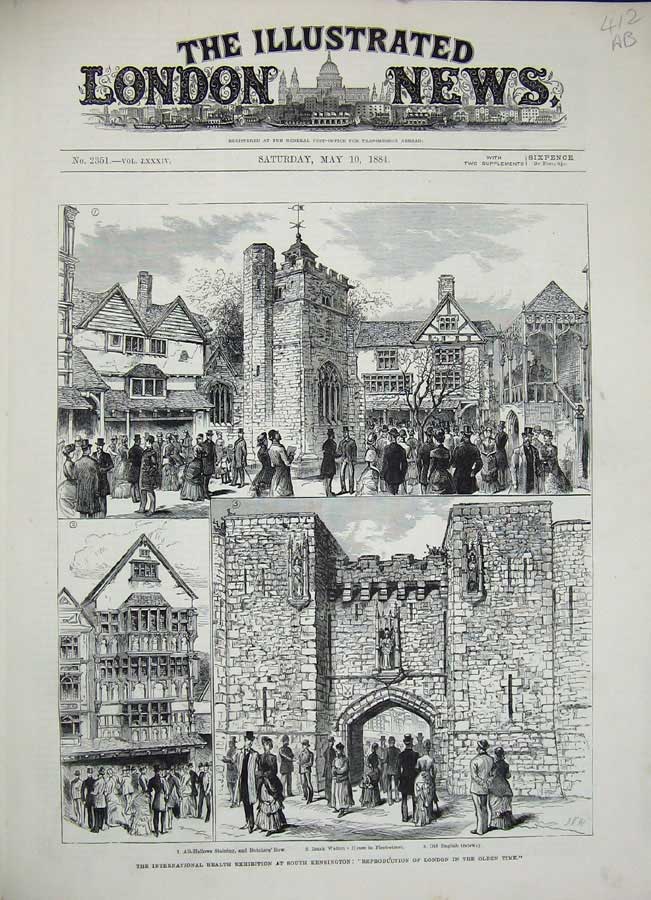 Old Antique Print Kensington 1884 International Health Exhibtion Walton 19th