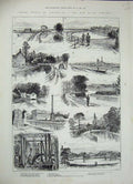 Old Antique Print 1884 London Water Supply Ware Theobalds Finsbury Park 19th