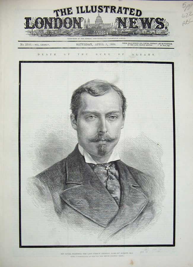 Original Old Antique Print 1884 Duke Albany Prince LeopDuchess Claremont House