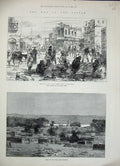 Original Old Antique Print 1884 War Soudan Market Massowah Derr Korosko Desert