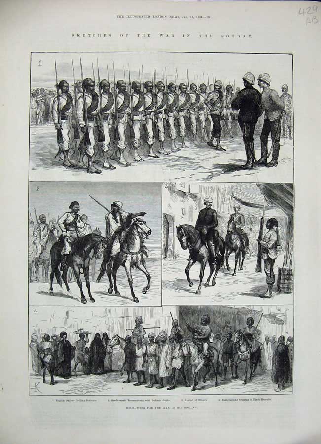 Original Old Antique Print 1884 Siers Recruiting War Soudan Baker Pasha Ship