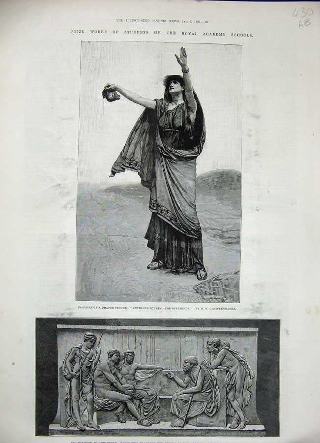 Old Antique Print 1884 Royal Academy Schools Sculpture Architecture Art 19th