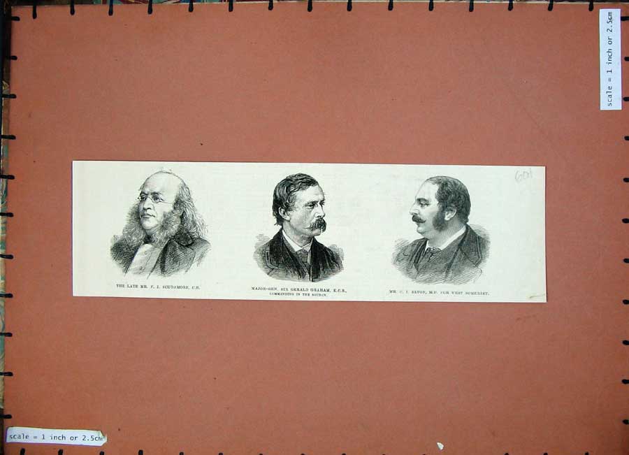 Original Old Antique Print 1884 War Scudamore General Graham Elton Parliament