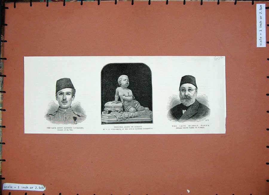 Original Old Antique Print Midhat Pasha 1884 Cavalieri Princess Albany Staute