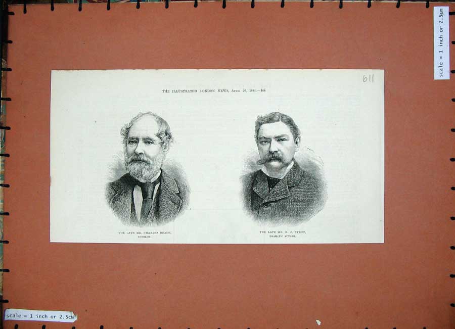 Original Old Antique Print 1884 Byron Dramatic Author Charles Read Novelist Men